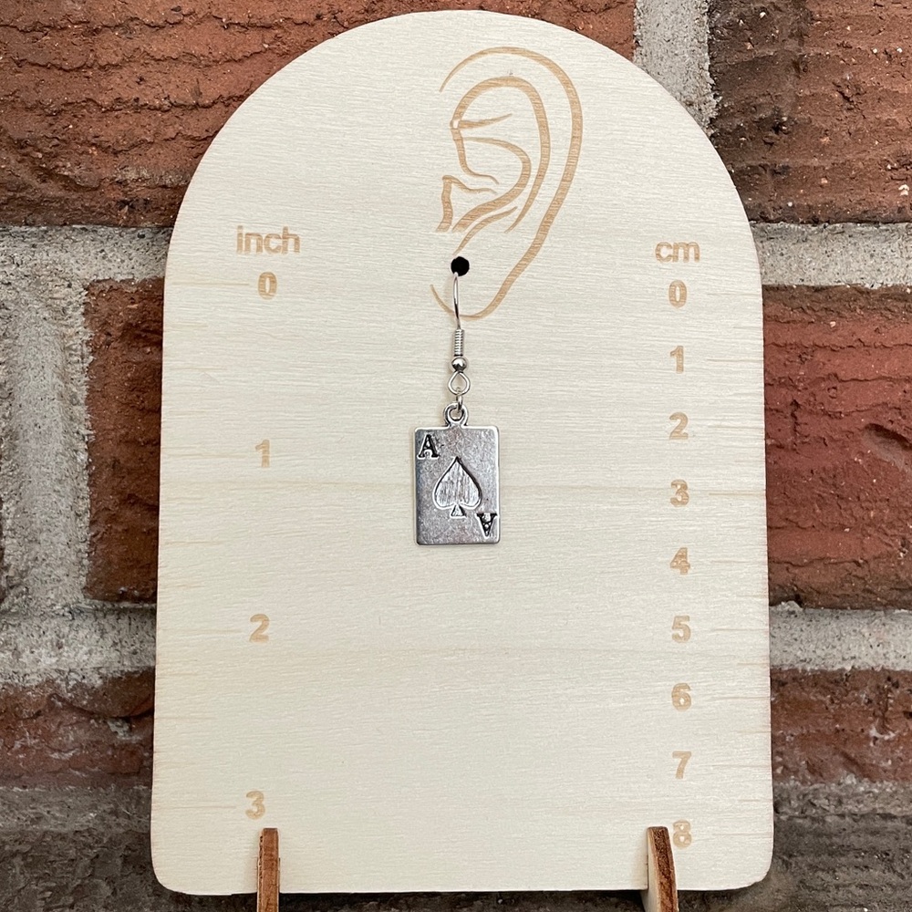 Ace of Spades Playing Card Drop Earrings - Picture 2 of 2